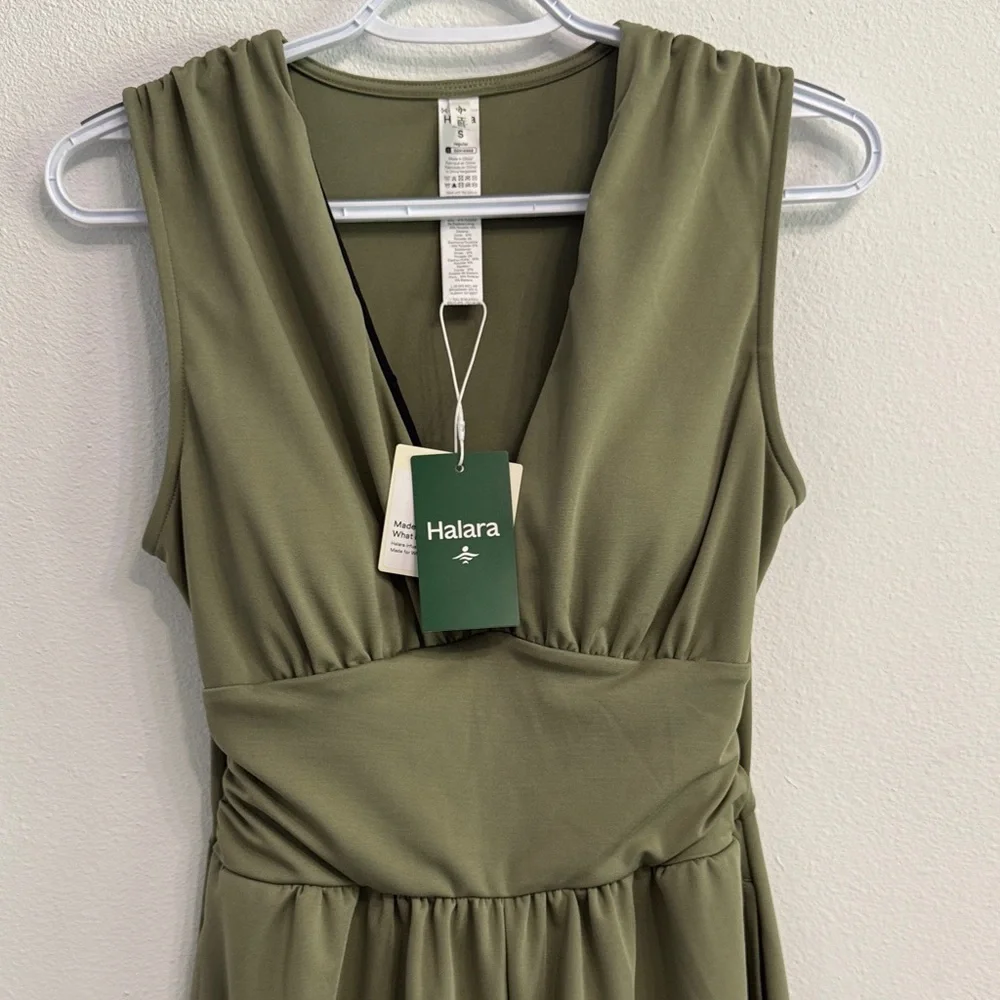 HALARA Sleeveless Olive Green V-Neck forming Jumpsuit size SMALL - Picture 2 of 11